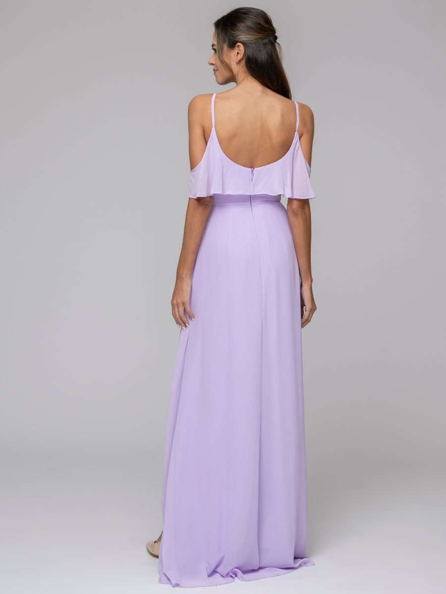 Lilac Cold Shoulder Chiffon Open Back High Low Bridesmaid Dresses