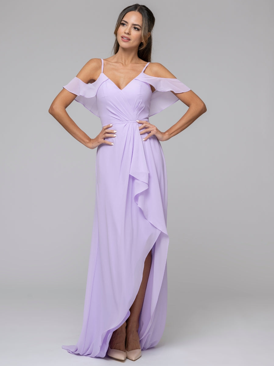 Chiffon A-Line Floor-Length Lilac Pleated Cheap Bridesmaid Dress,MBD11 –  Musebridals