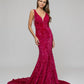 Luxury Plunging V Neck Sequin Fitted Prom Dresses