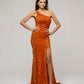 One Shoulder Backless Glitter Sequin Fitted Prom Dresses