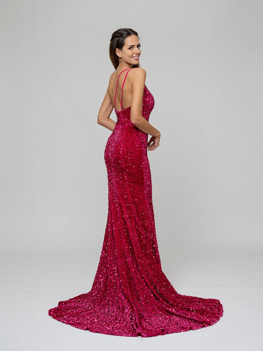 Sequin Open Back Fitted Formal Party Prom Dresses