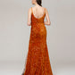 Sequin Spaghetti Strap Open Back Fitted Prom Dresses