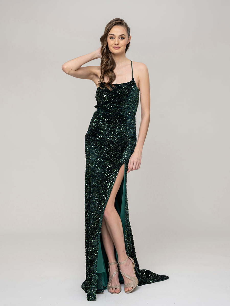  Side Slit Fitted Prom Dresses With Criss Cross Back