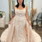 Straps Applique Mermaid Wedding Dresses With Detachable Skirt