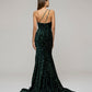 Velvet Sequin Fitted Prom Dresses With One Shoulder